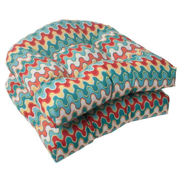 Set of 2 Moroccan Multi-color Striped Outdoor Tufted Seat Cushions 19 